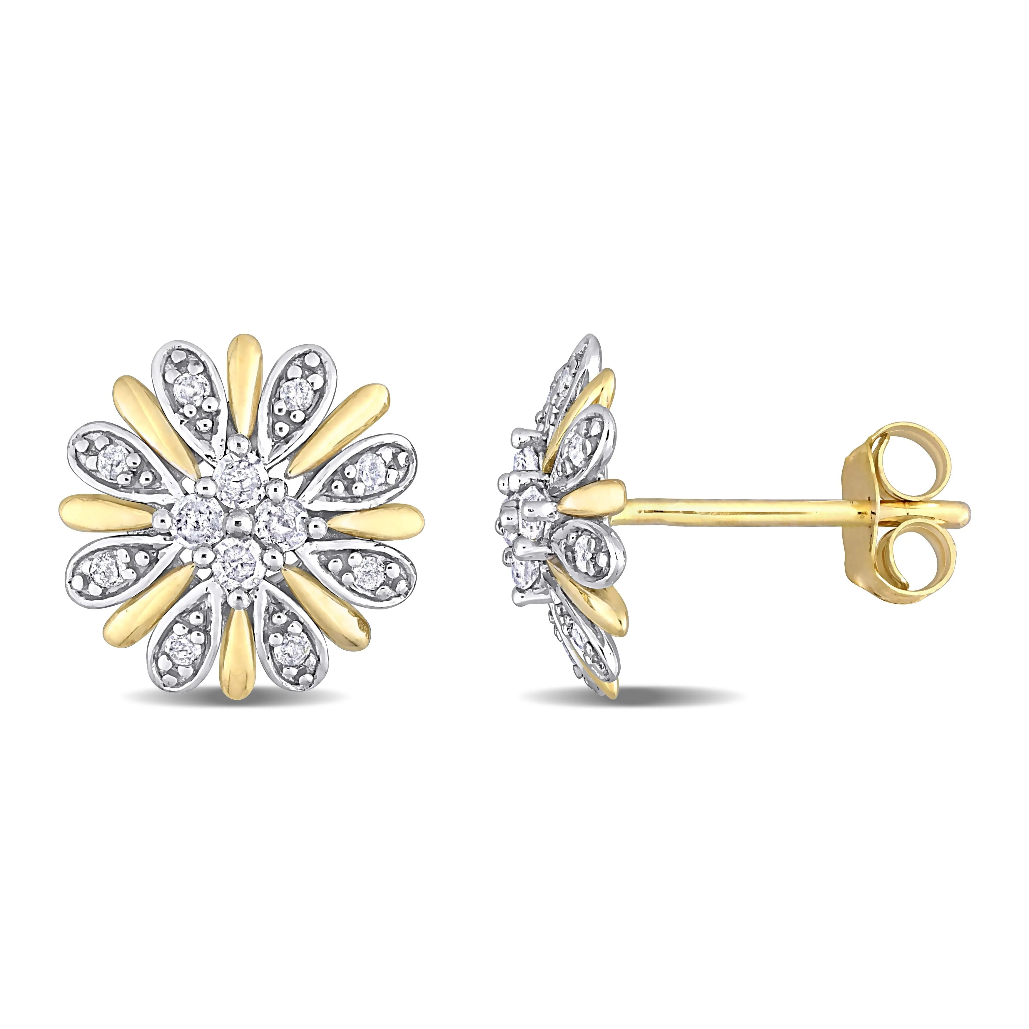 Two-Tone Diamond Floral Stud Earrings