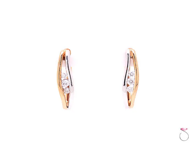 Two Tone Diamond Hoop Earrings, 0.14 Carat,18K White & Rose Gold Earrings