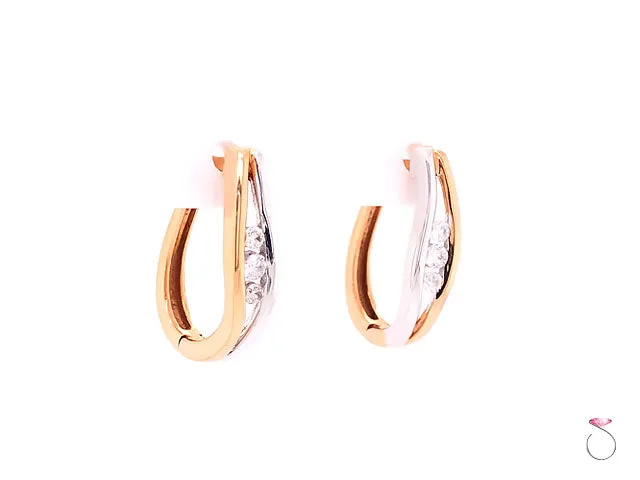 Two Tone Diamond Hoop Earrings, 0.14 Carat,18K White & Rose Gold Earrings
