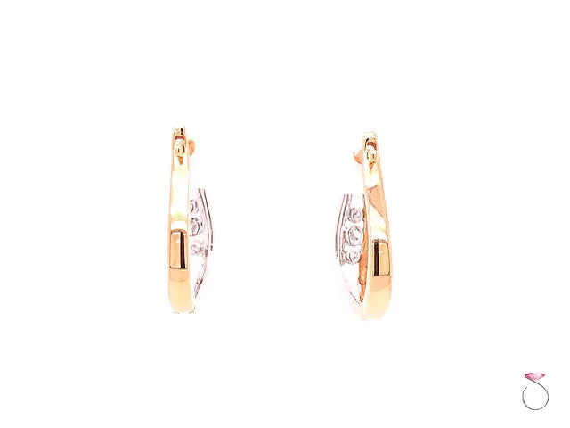 Two Tone Diamond Hoop Earrings, 0.14 Carat,18K White & Rose Gold Earrings