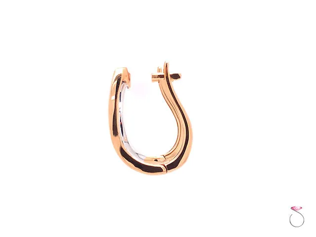 Two Tone Diamond Hoop Earrings, 0.14 Carat,18K White & Rose Gold Earrings