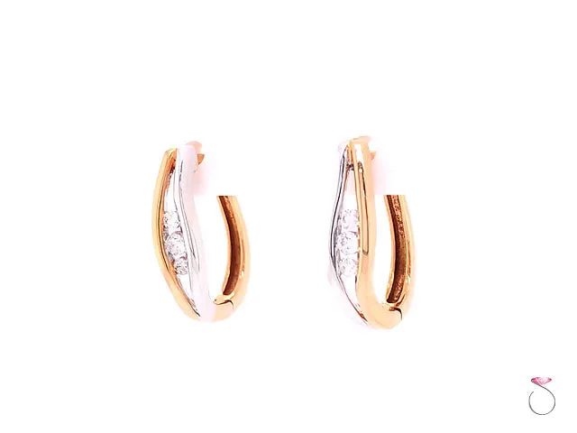 Two Tone Diamond Hoop Earrings, 0.14 Carat,18K White & Rose Gold Earrings