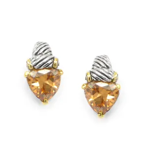 TWO TONE LIGHT TOPAZ CRYSTAL CLASSIC STUD EARRINGS # 4110ER-TT-LT.C.T(FC13)