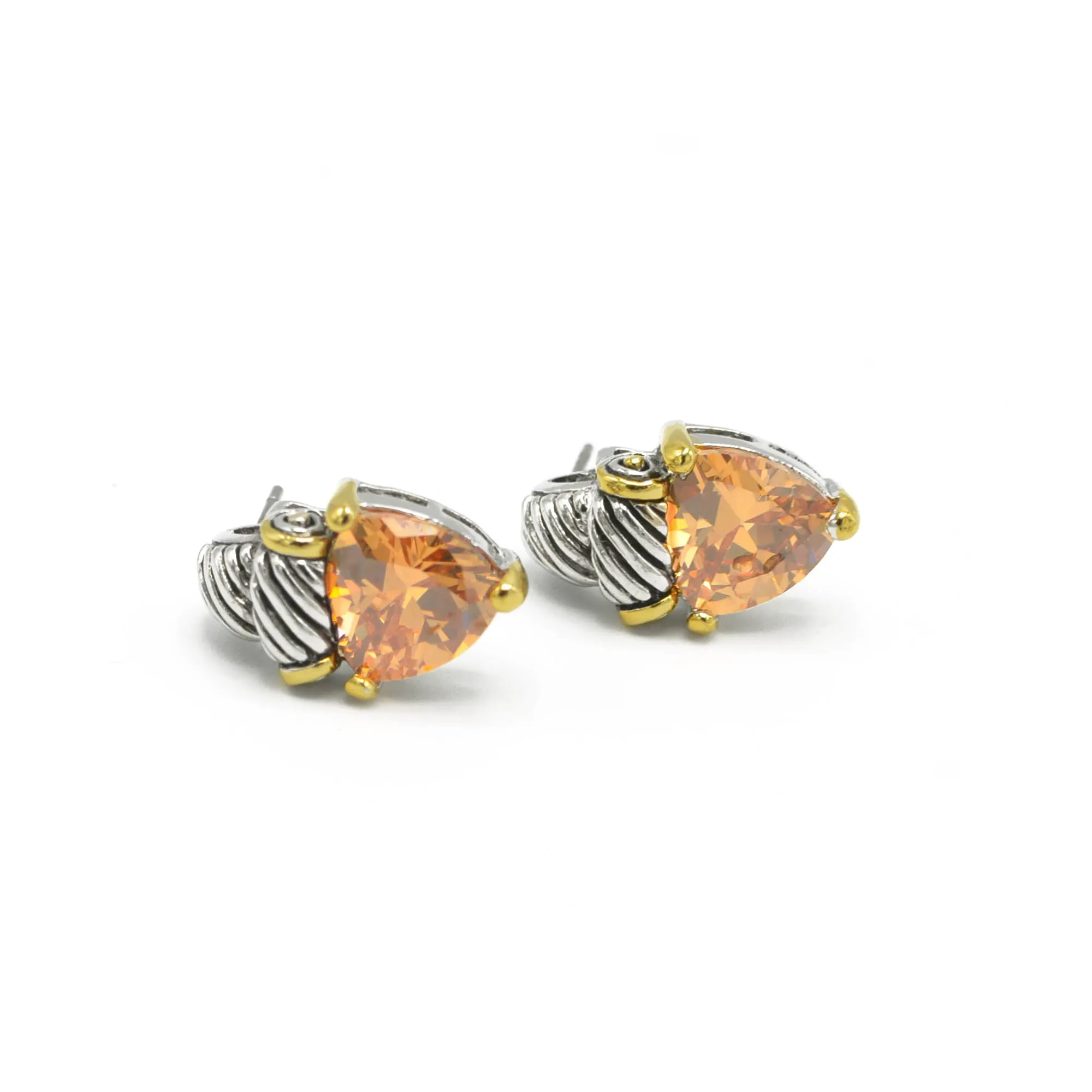 TWO TONE LIGHT TOPAZ CRYSTAL CLASSIC STUD EARRINGS # 4110ER-TT-LT.C.T(FC13)