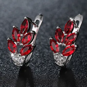 Unique Red Ruby Stud Earrings for Women Anniverssary Jewelry