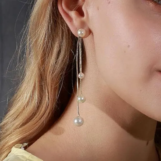 Unique Three Tassels Pearl Earrings