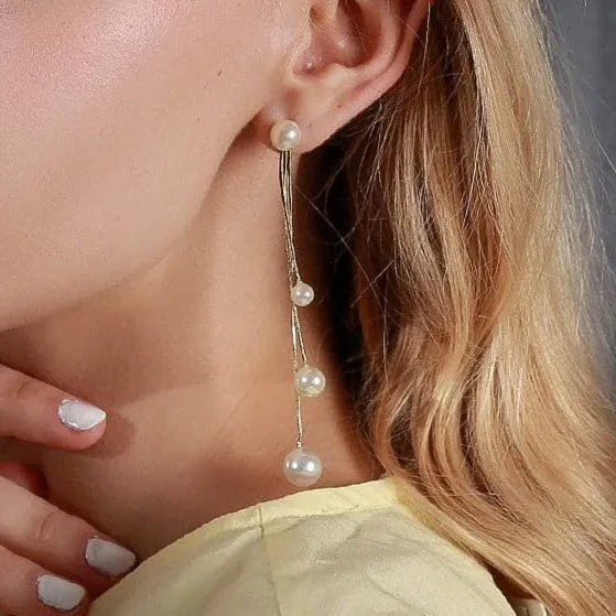 Unique Three Tassels Pearl Earrings