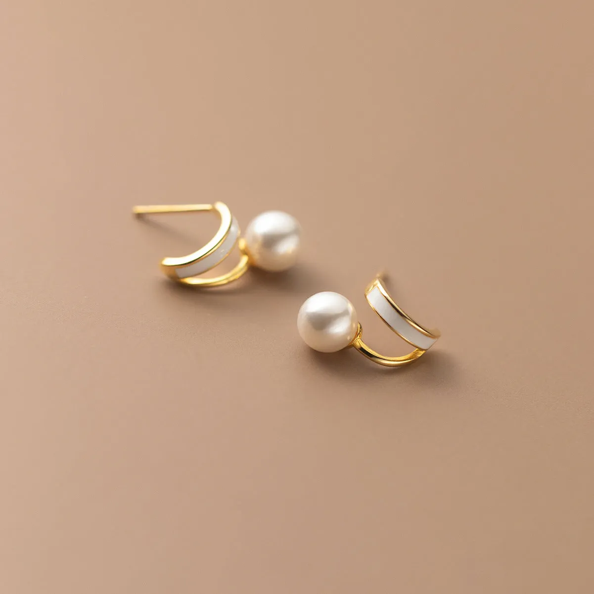 V shape Pearl Stud earrings-EOS010
