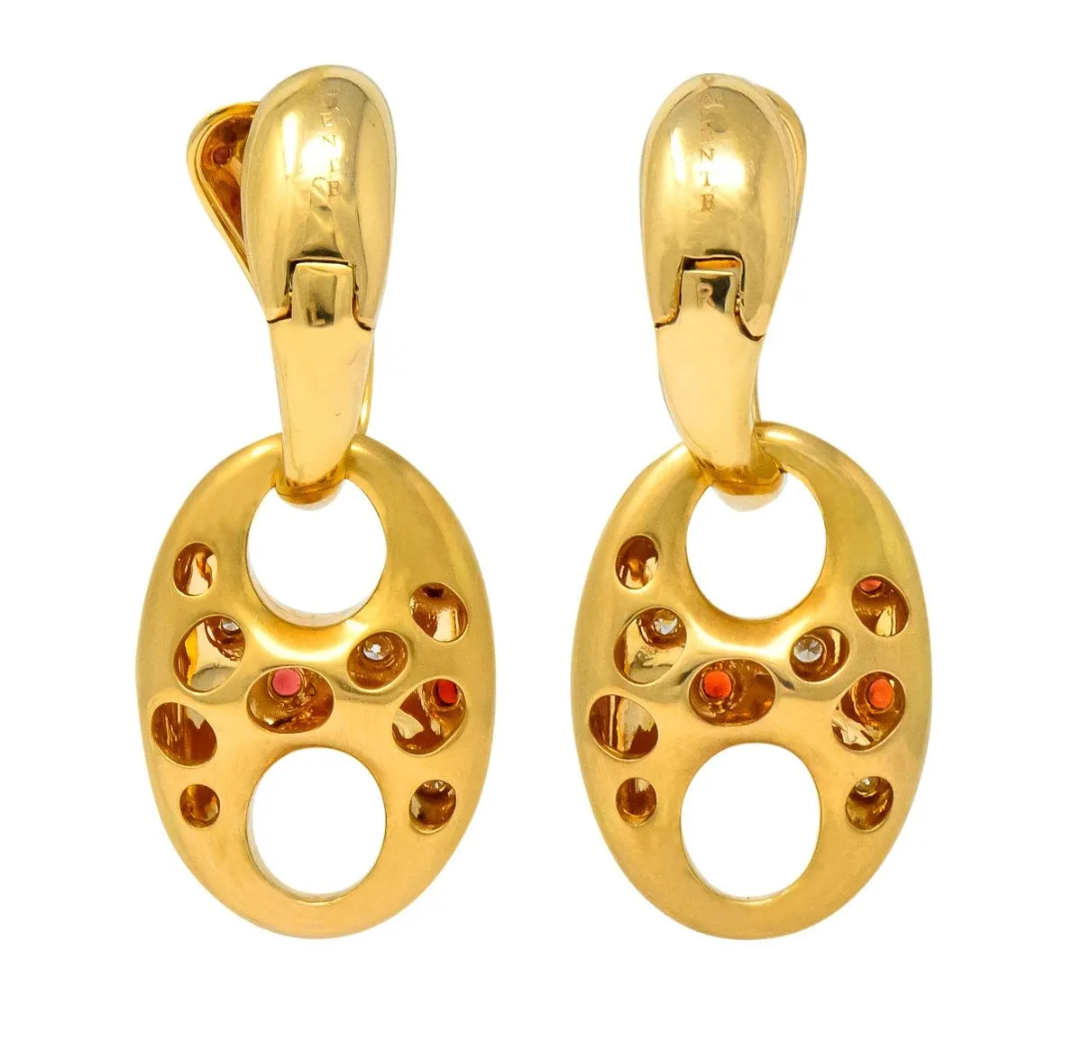 Valente Milano Diamond Ruby 18 Karat Gold Italian Earrings