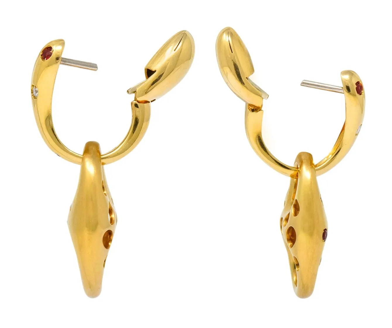 Valente Milano Diamond Ruby 18 Karat Gold Italian Earrings