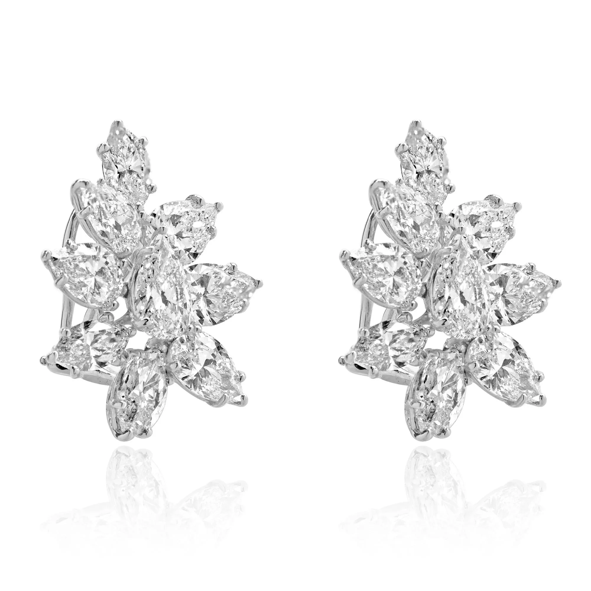 Valenti Magro Paltinum Pear and Marquise Cut Diamond Cluster Earrings