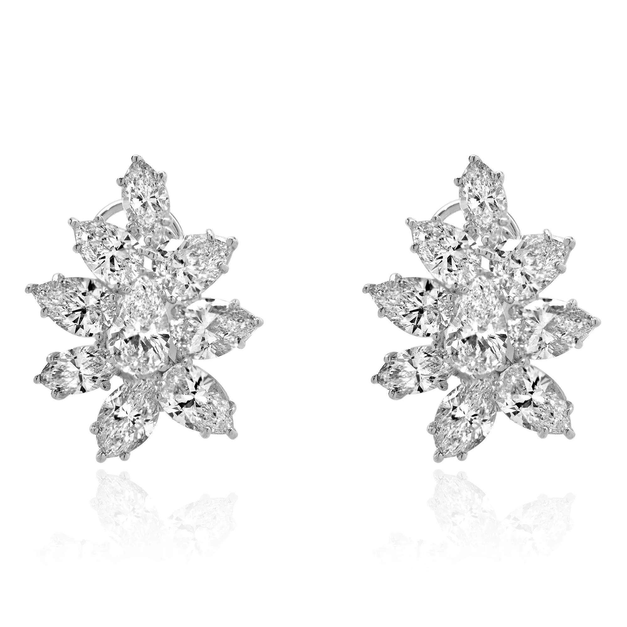 Valenti Magro Paltinum Pear and Marquise Cut Diamond Cluster Earrings