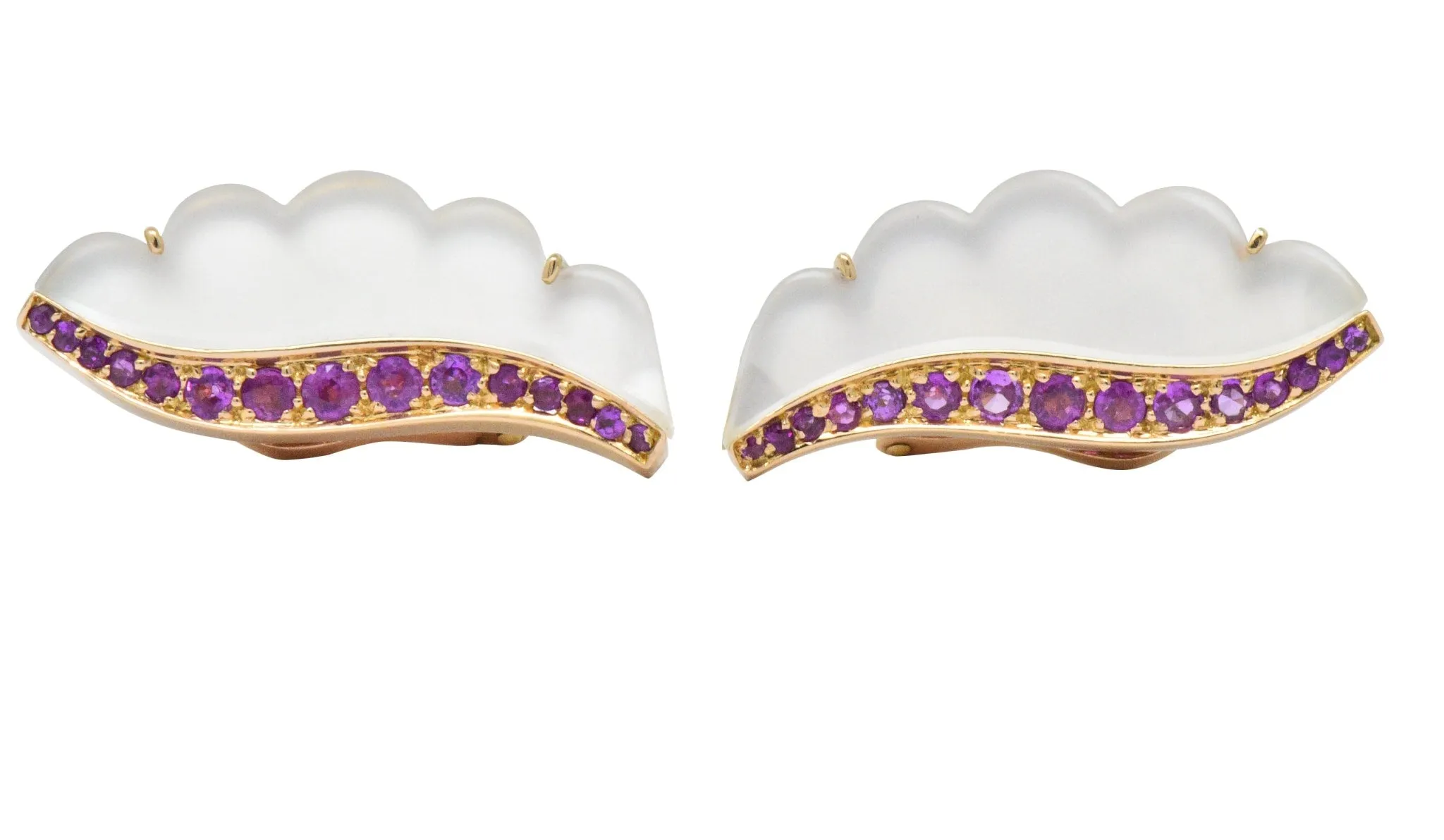 Van Cleef & Arpels 1.05 CTW Pink Sapphire Rock Crystal Mother Of Pearl 18 Karat Gold Ear-Clips Earrings