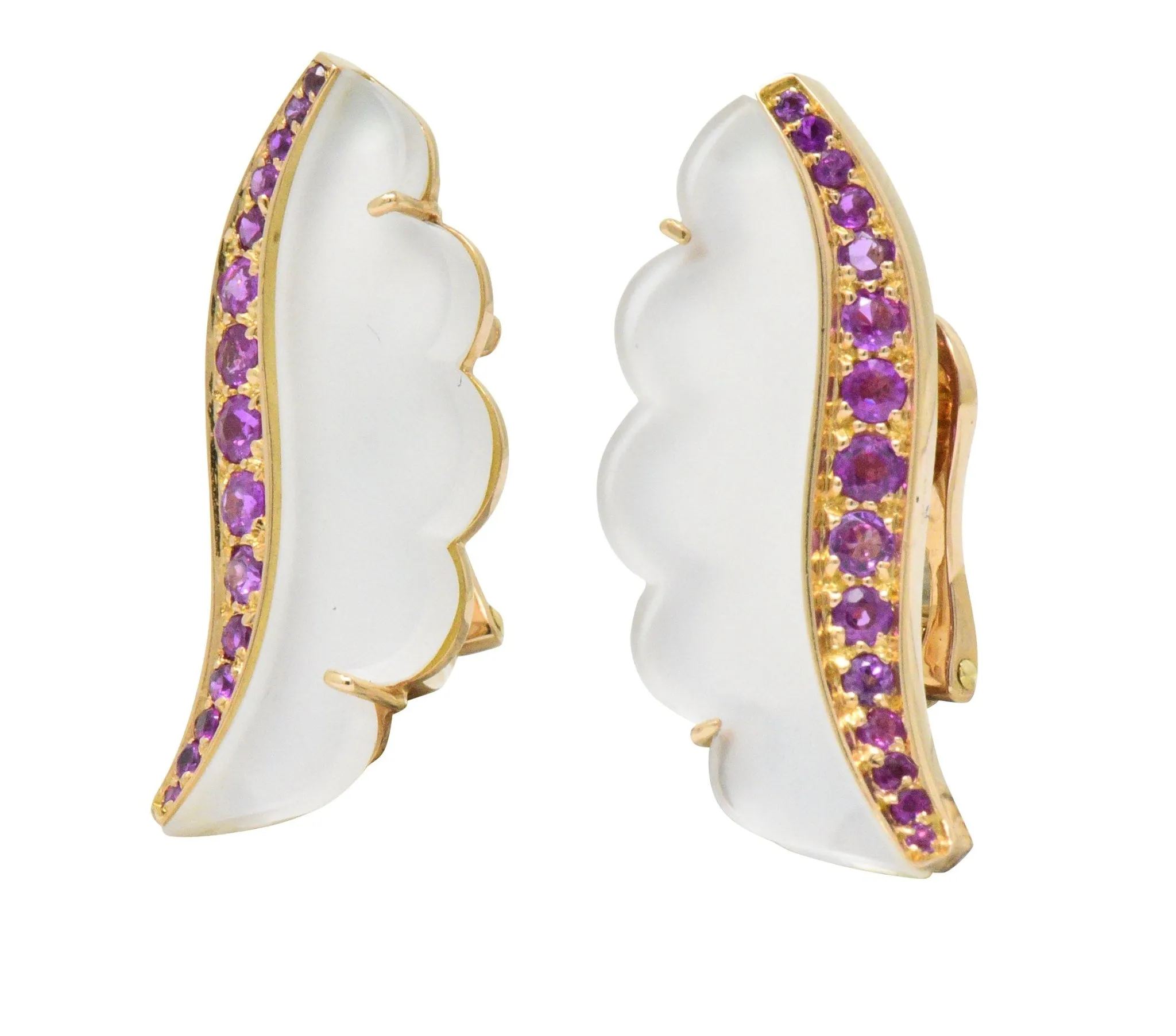 Van Cleef & Arpels 1.05 CTW Pink Sapphire Rock Crystal Mother Of Pearl 18 Karat Gold Ear-Clips Earrings