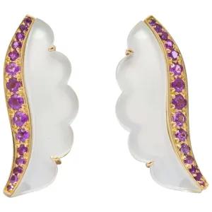 Van Cleef & Arpels 1.05 CTW Pink Sapphire Rock Crystal Mother Of Pearl 18 Karat Gold Ear-Clips Earrings