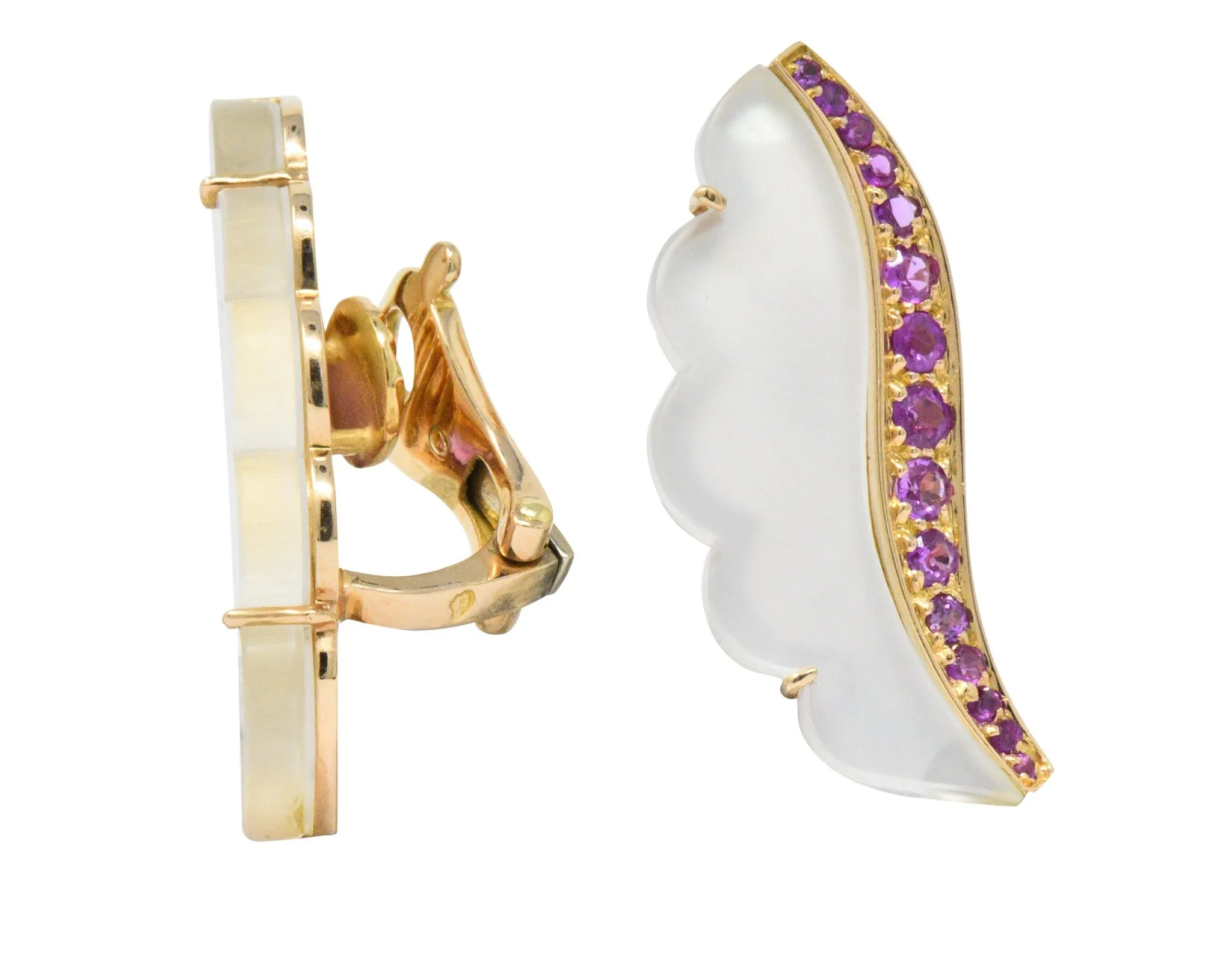 Van Cleef & Arpels 1.05 CTW Pink Sapphire Rock Crystal Mother Of Pearl 18 Karat Gold Ear-Clips Earrings