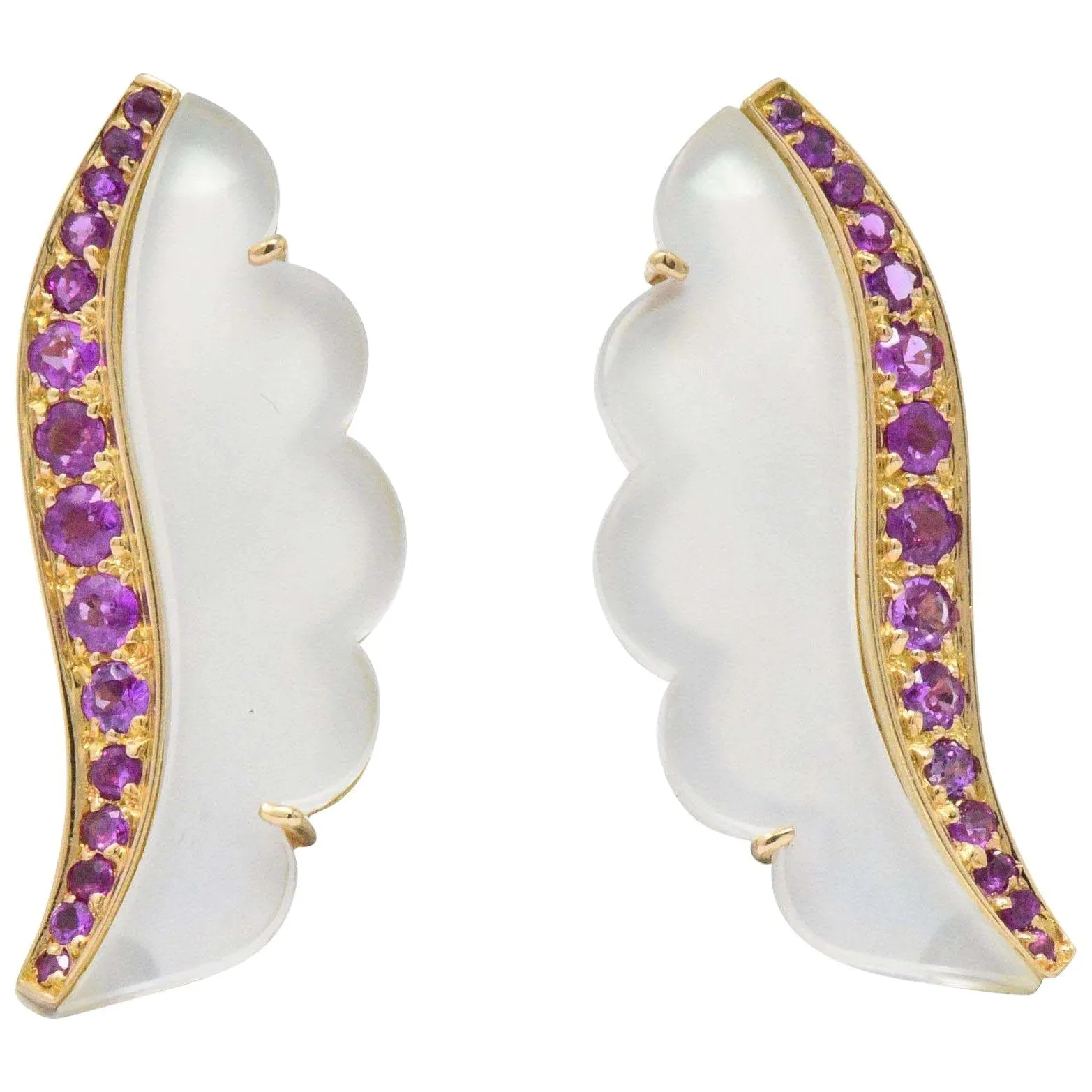 Van Cleef & Arpels 1.05 CTW Pink Sapphire Rock Crystal Mother Of Pearl 18 Karat Gold Ear-Clips Earrings