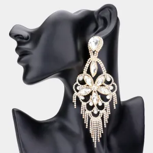 Very Large Light Weight Crystal Flower Fringe Earrings on Gold | 540173