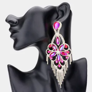 Very Large Light Weight Fuchsia/Purple Crystal Flower Fringe Earrings | 540177