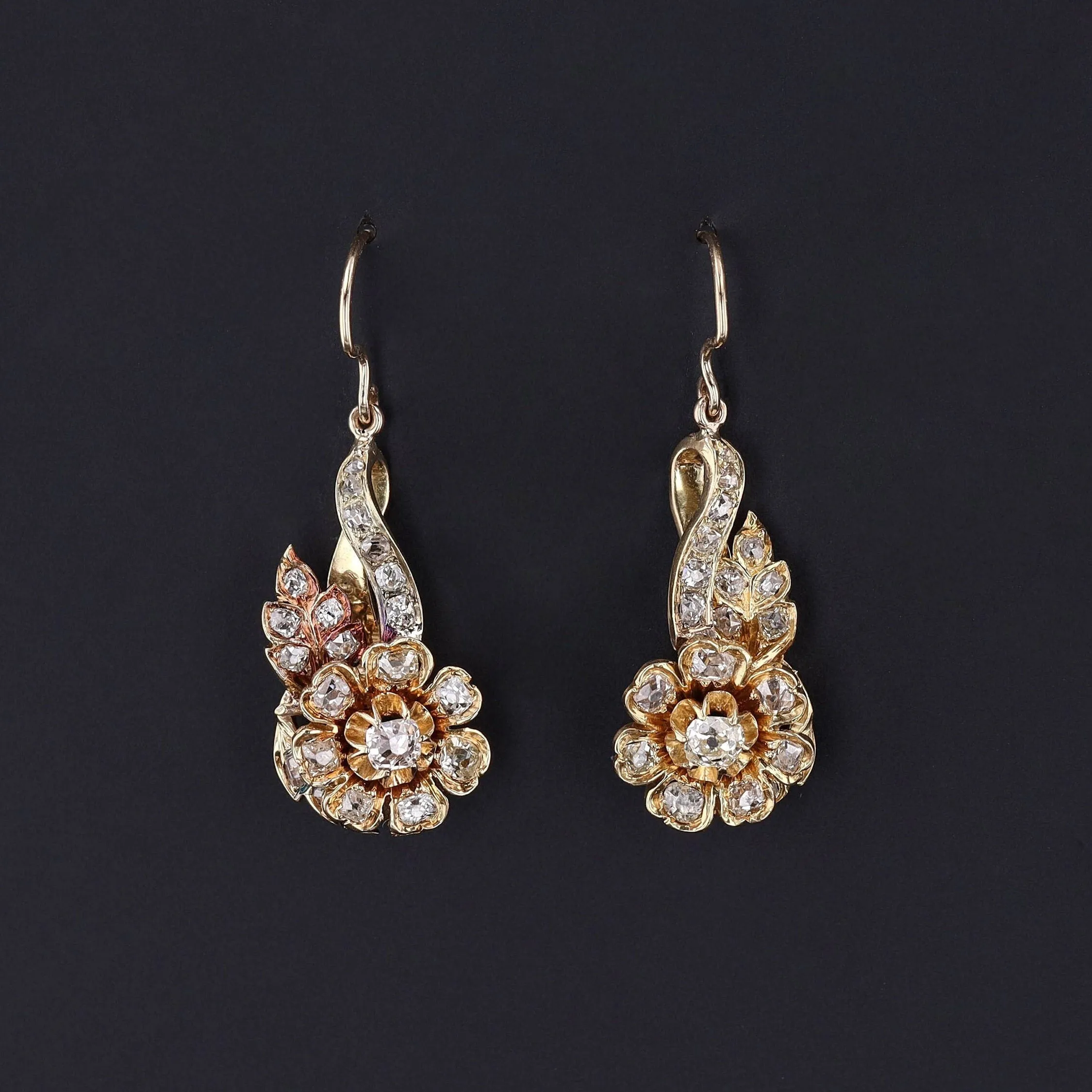 Victorian Diamond Conversion Earrings of 14k Gold