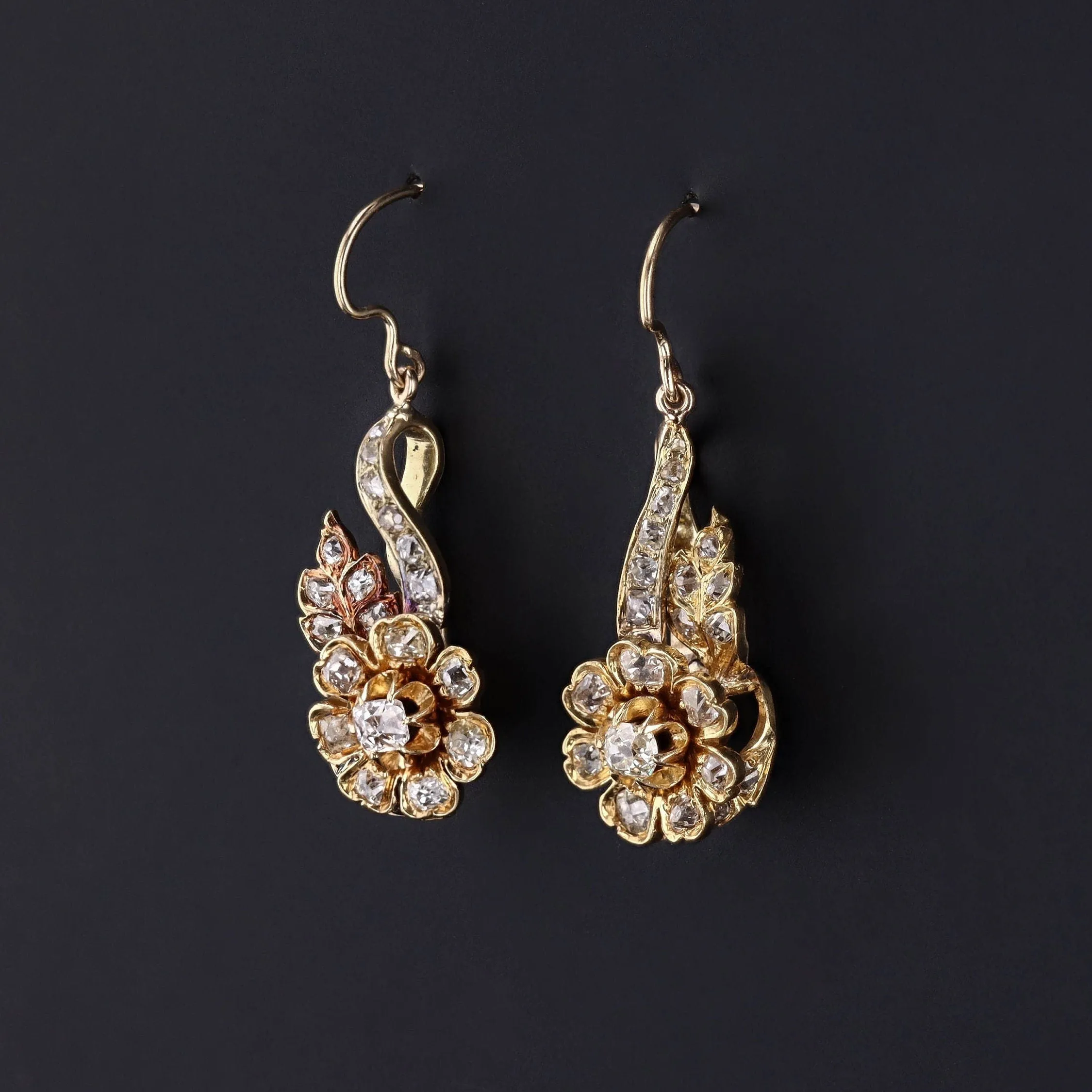 Victorian Diamond Conversion Earrings of 14k Gold