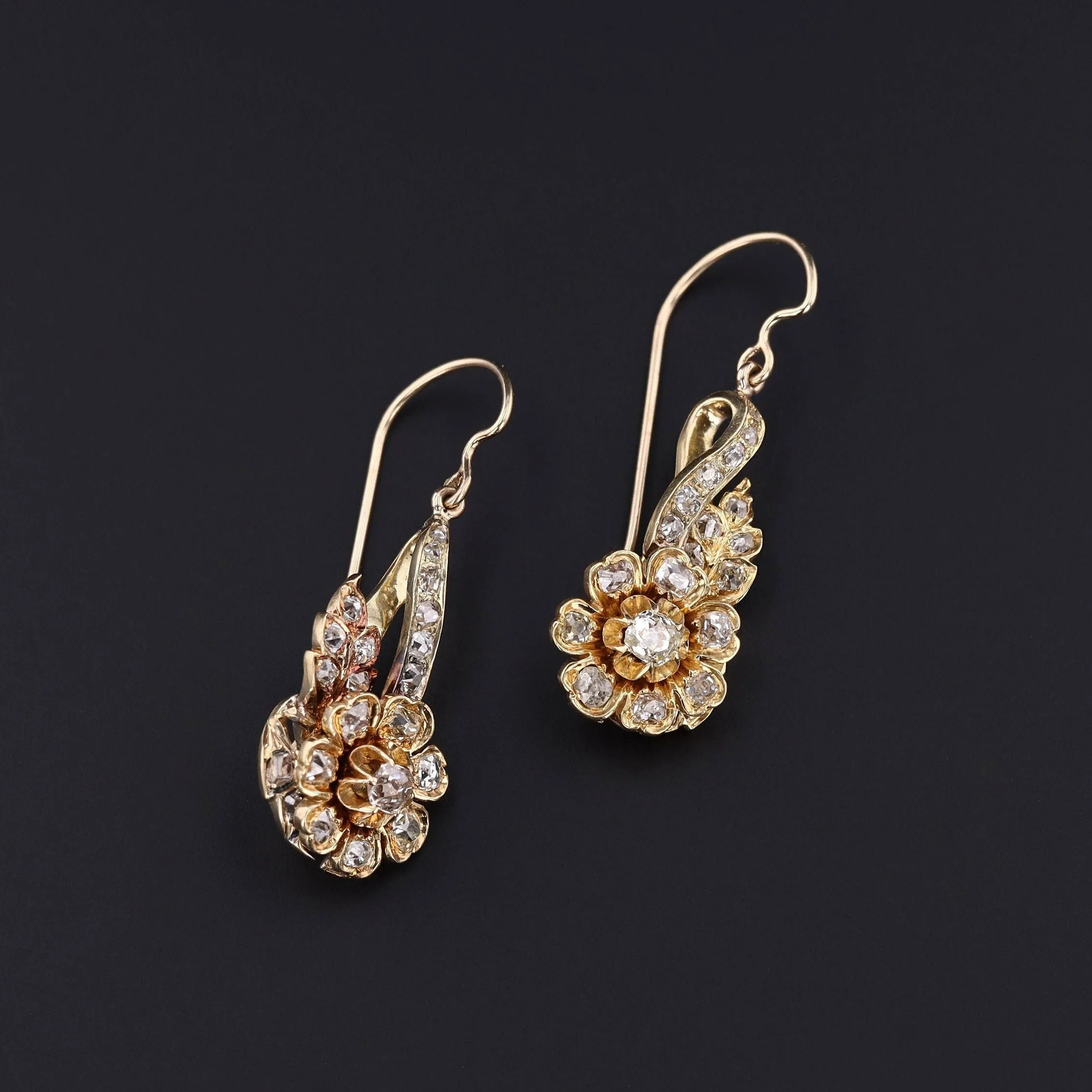 Victorian Diamond Conversion Earrings of 14k Gold