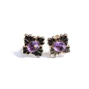 Vintage 1940s Coro Purple Crystal and Gold Earrings