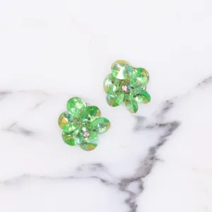 Vintage 1950s Green Aurora Borealis Crystal Cluster Earrings