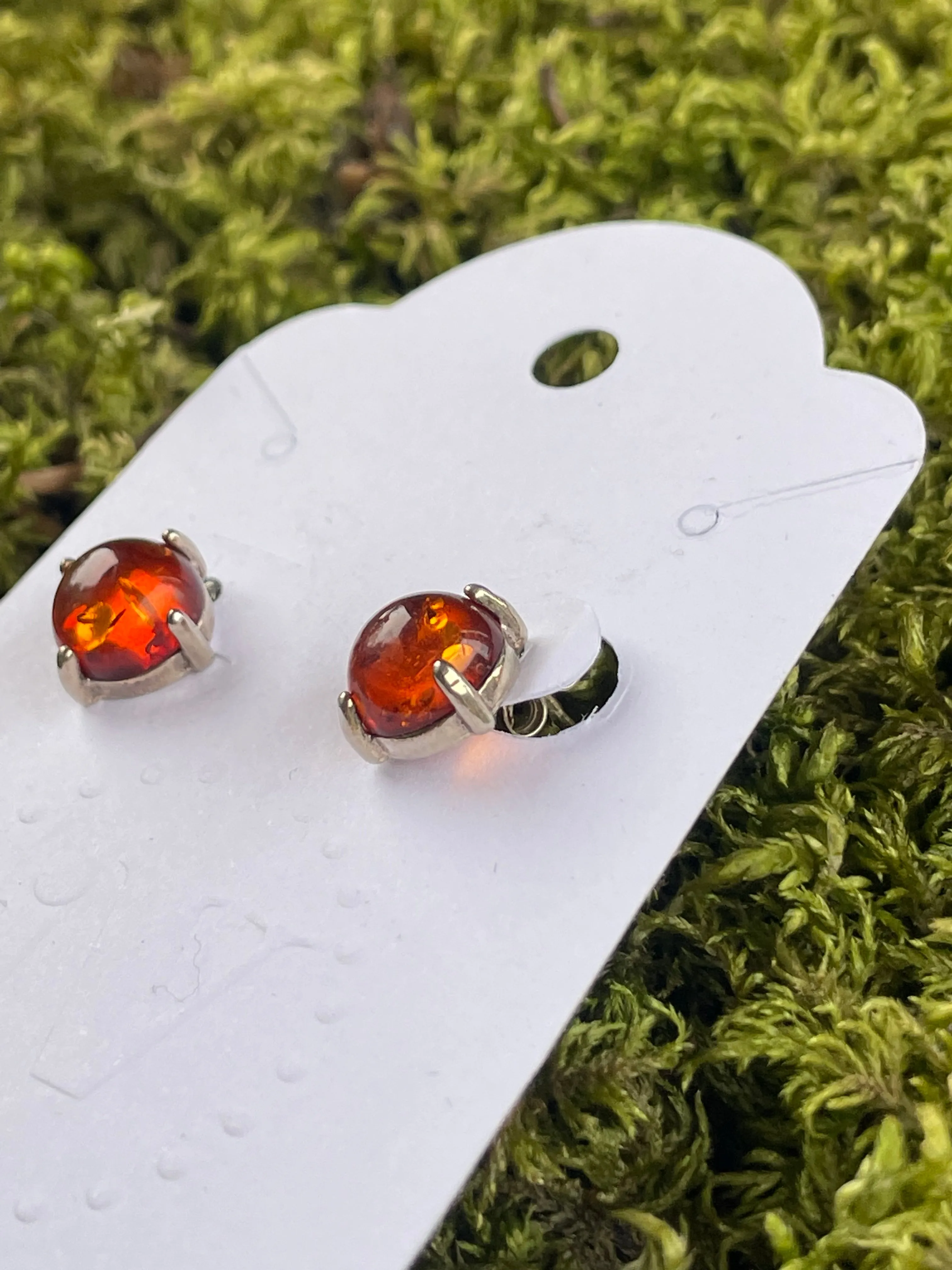 Vintage Amber and Silver Stud Earrings