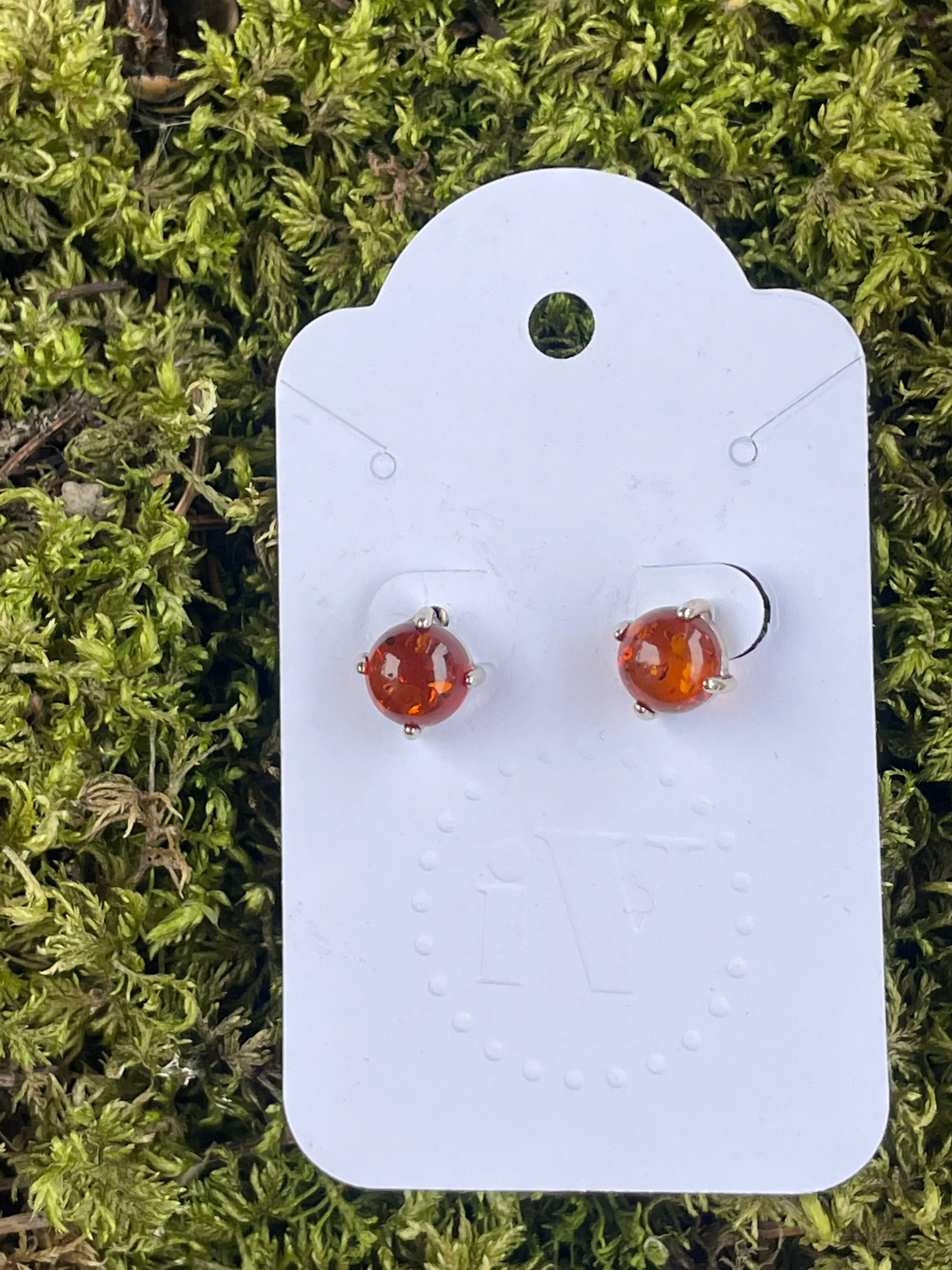 Vintage Amber and Silver Stud Earrings