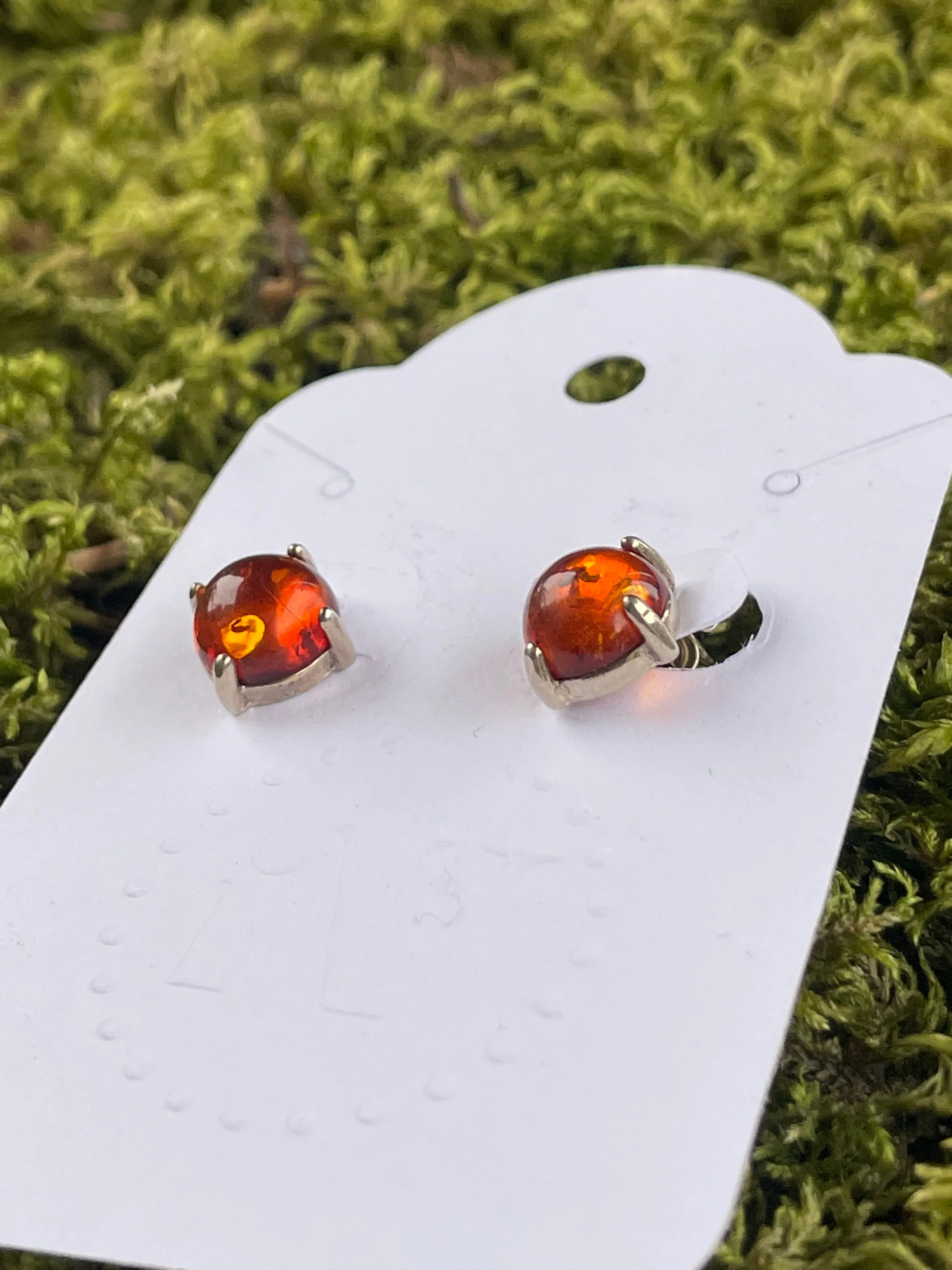 Vintage Amber and Silver Stud Earrings