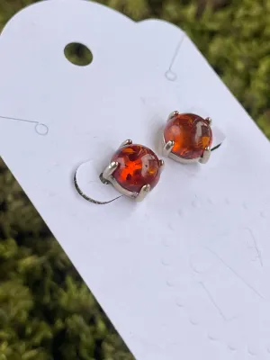 Vintage Amber and Silver Stud Earrings