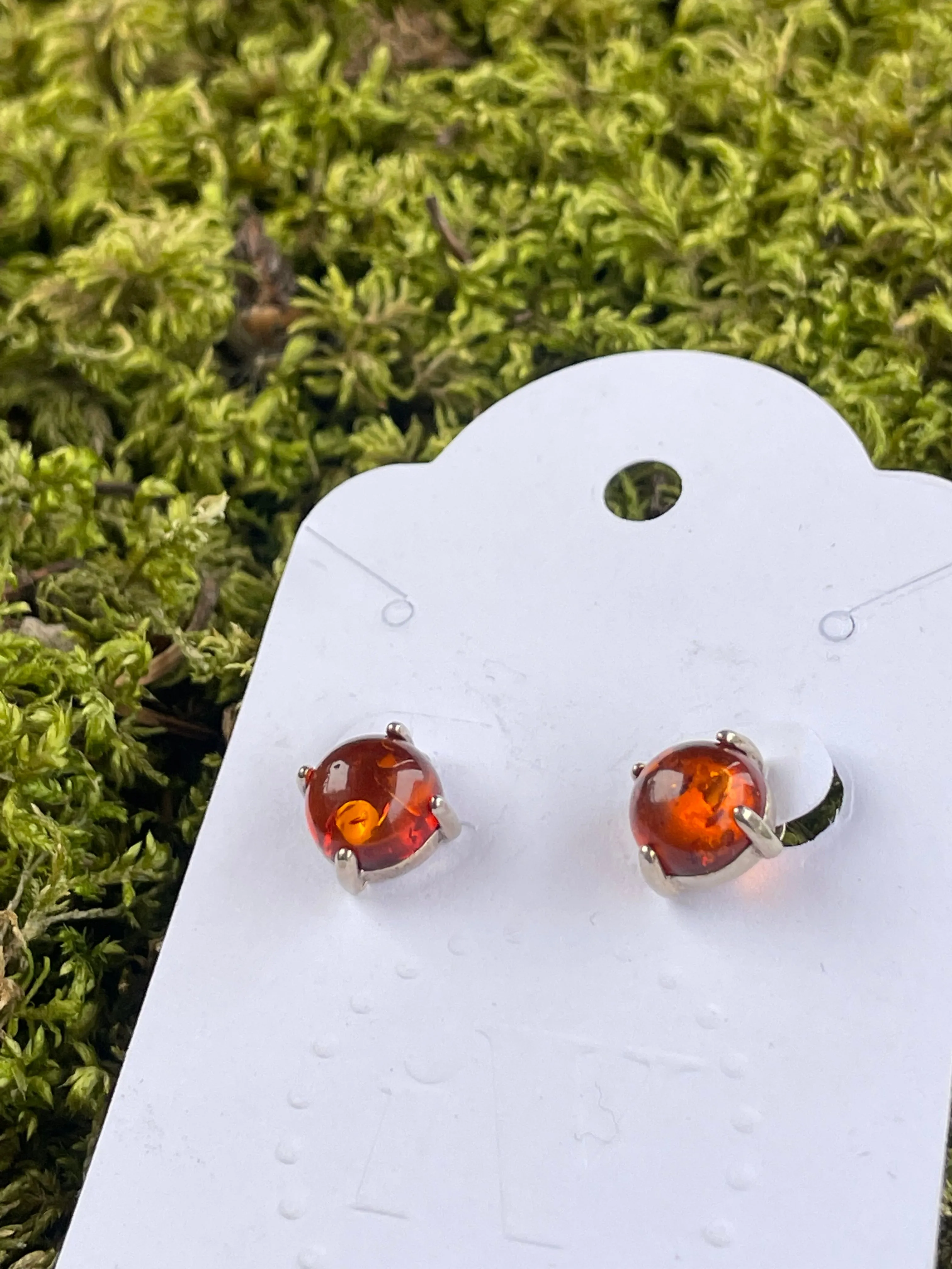Vintage Amber and Silver Stud Earrings