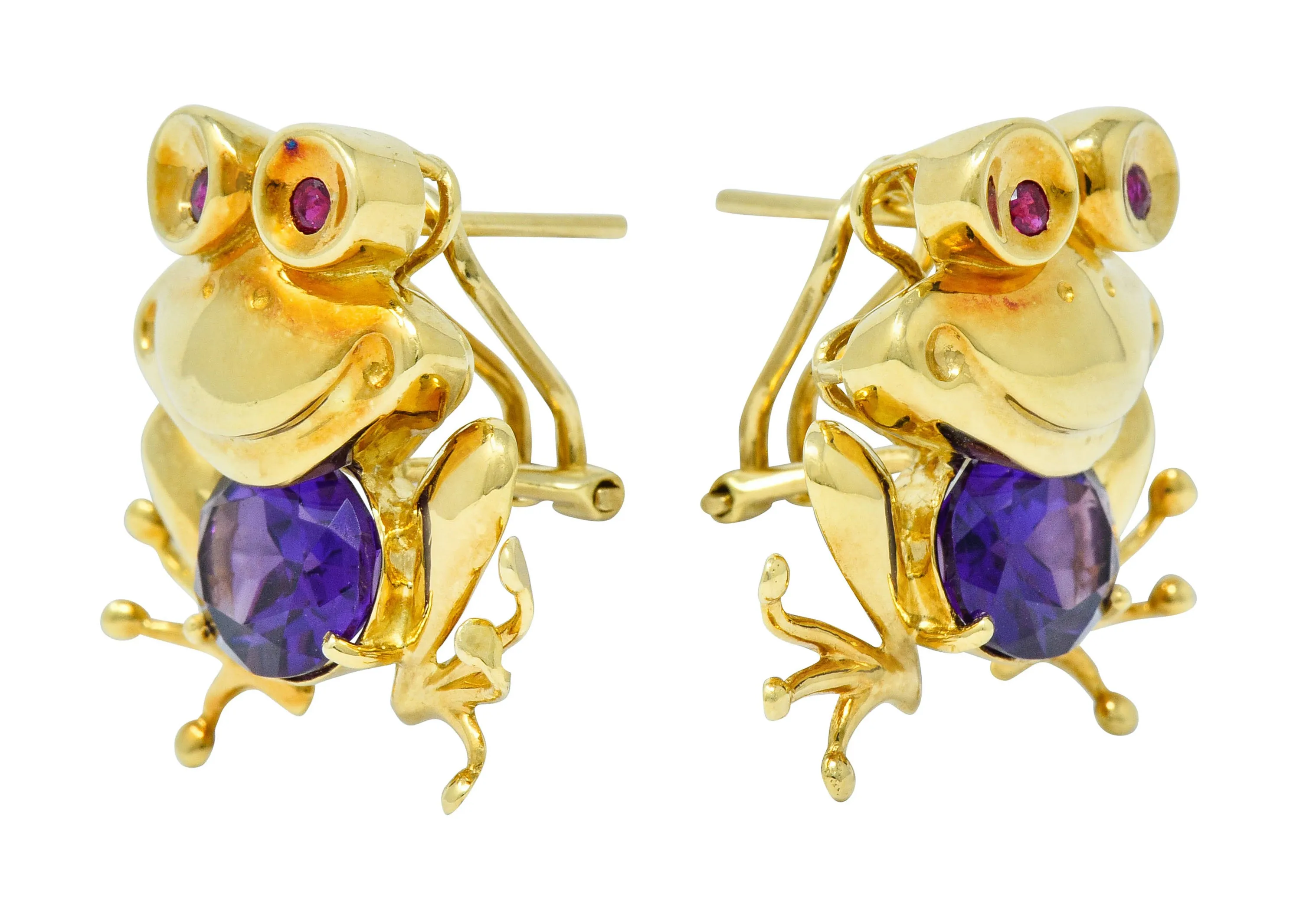 Vintage Amethyst 18 Karat Gold Frog Earrings Circa 1960s