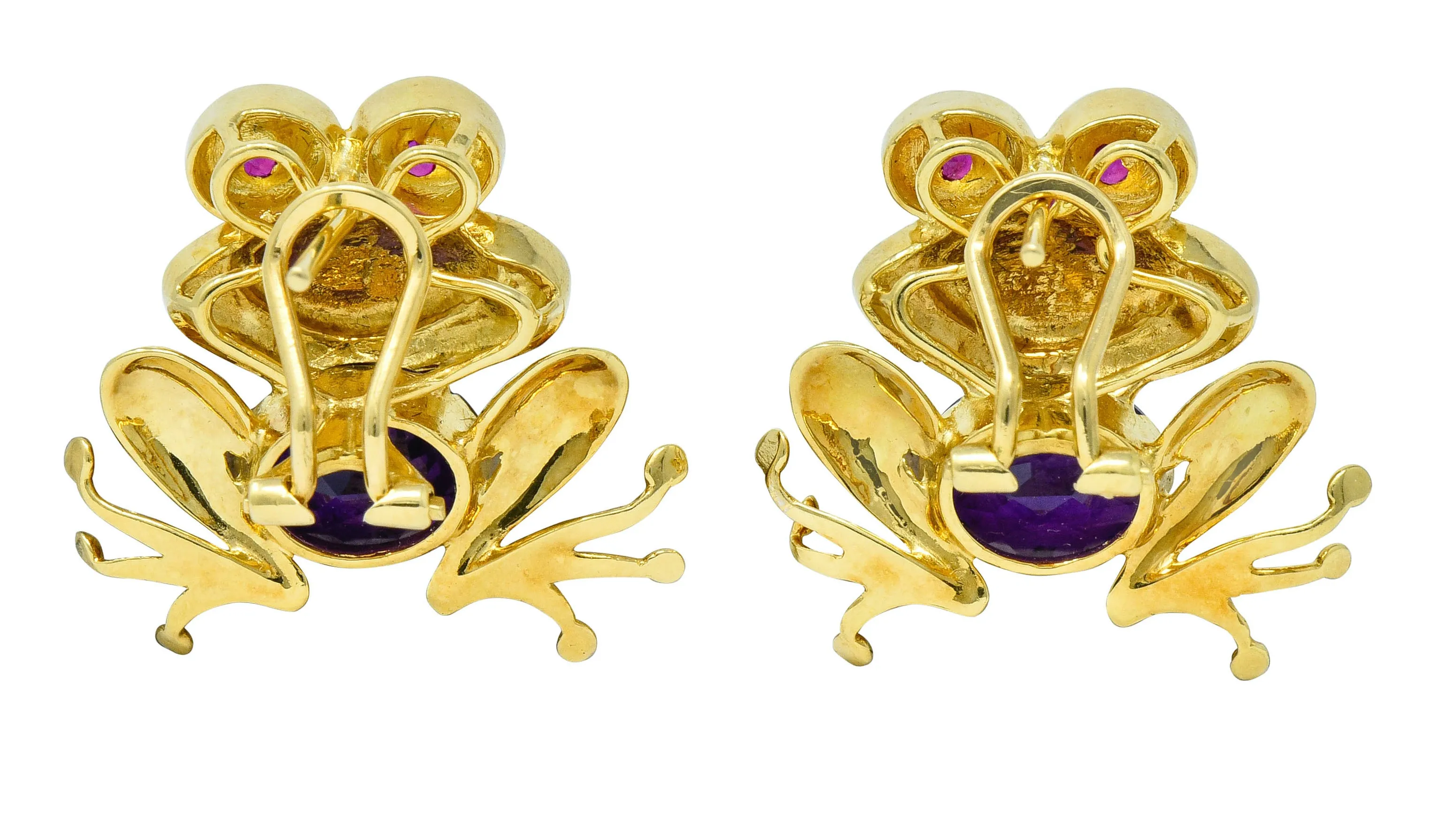 Vintage Amethyst 18 Karat Gold Frog Earrings Circa 1960s