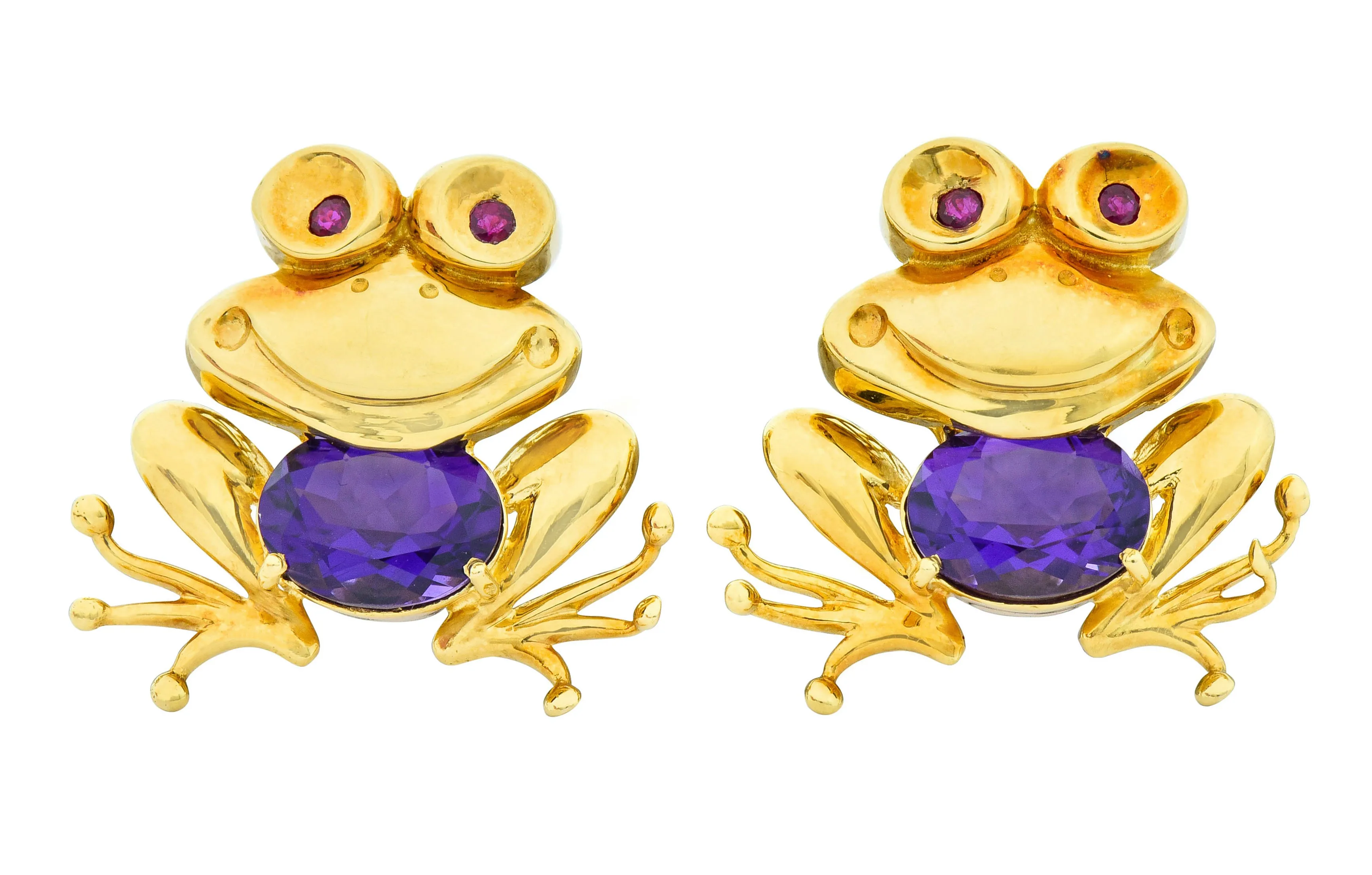 Vintage Amethyst 18 Karat Gold Frog Earrings Circa 1960s