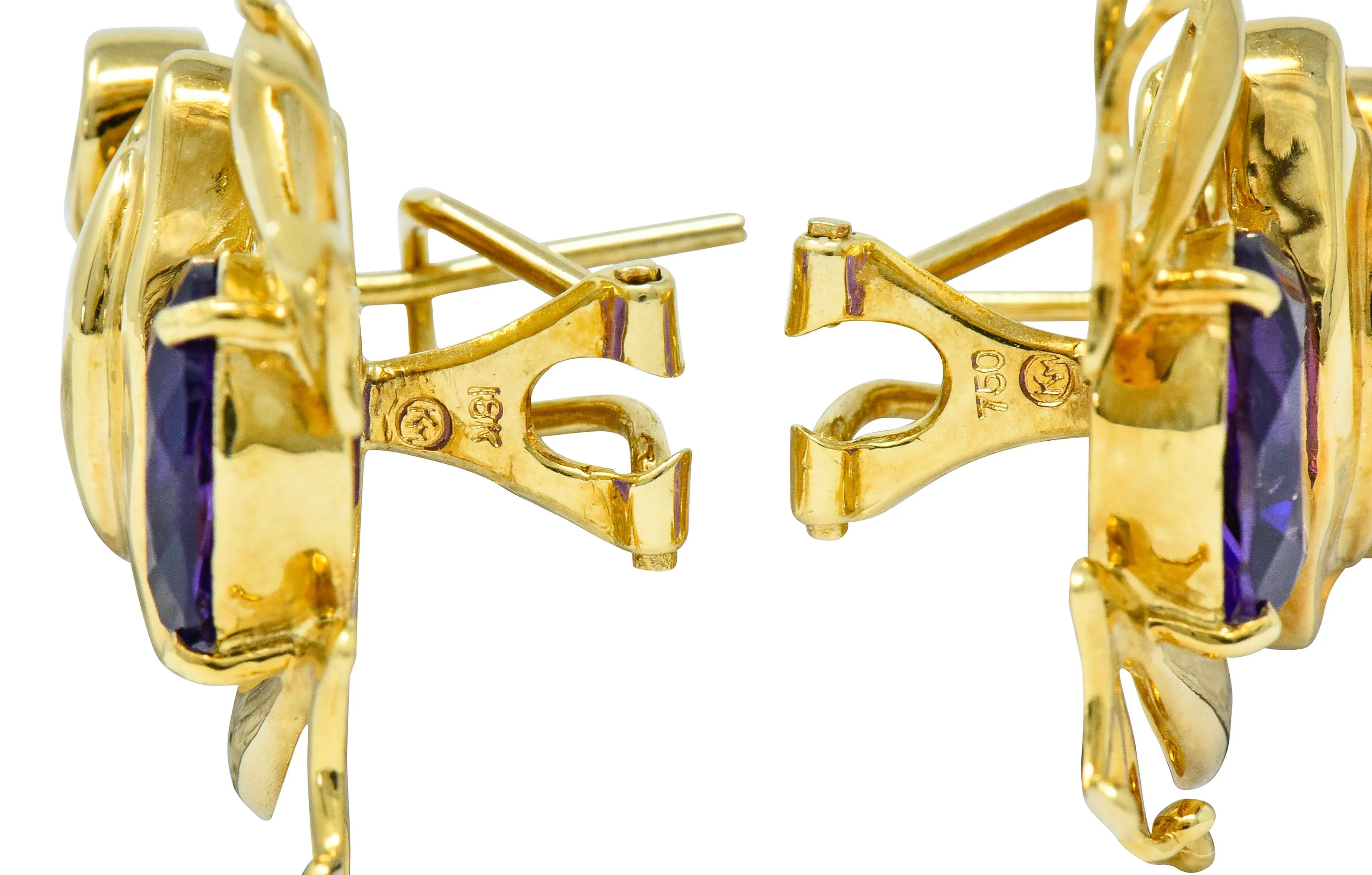 Vintage Amethyst 18 Karat Gold Frog Earrings Circa 1960s