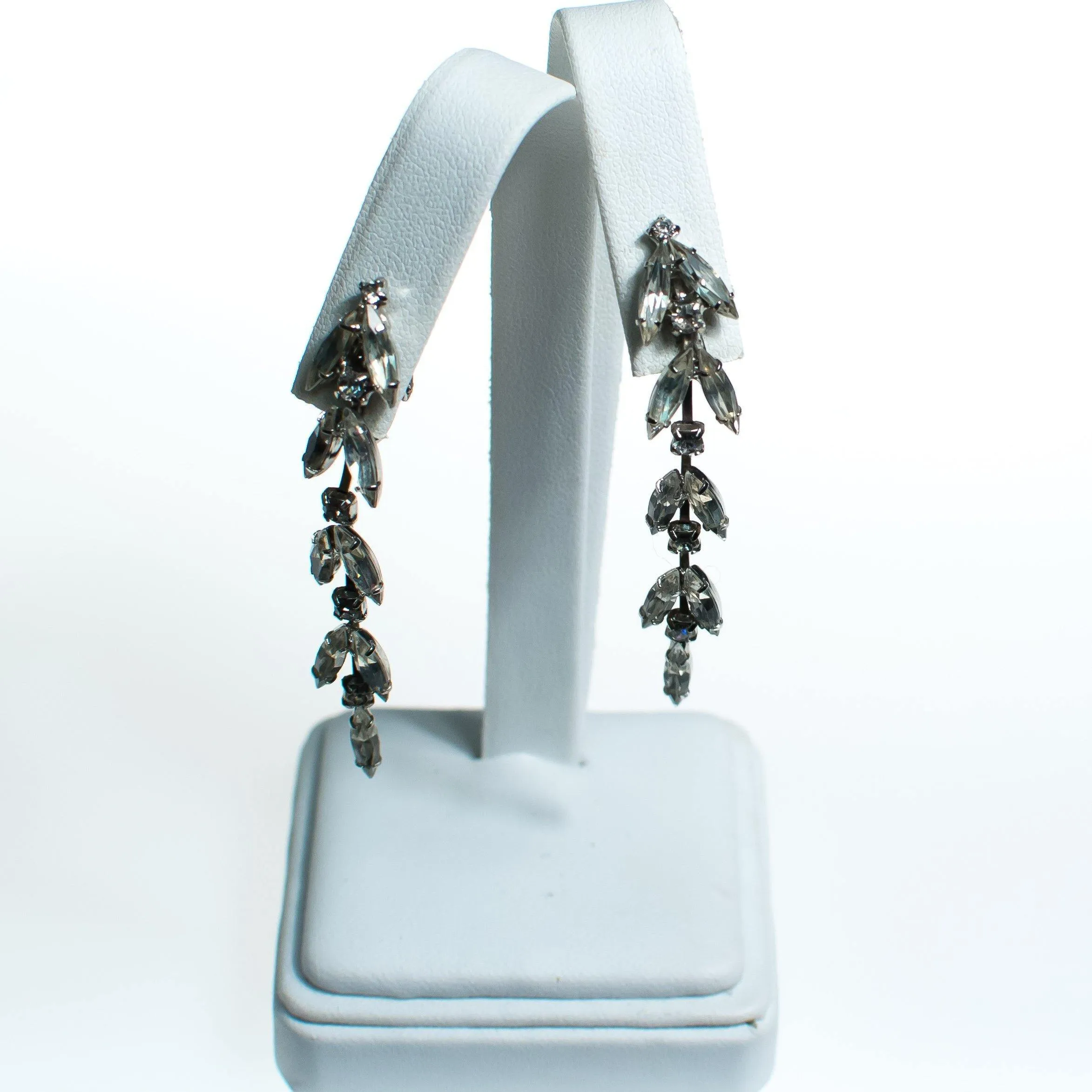 Vintage Art Deco Marquise Crystal Drop Statement Earrings, Clip On, Old Hollywood Glam