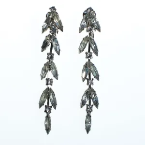 Vintage Art Deco Marquise Crystal Drop Statement Earrings, Clip On, Old Hollywood Glam