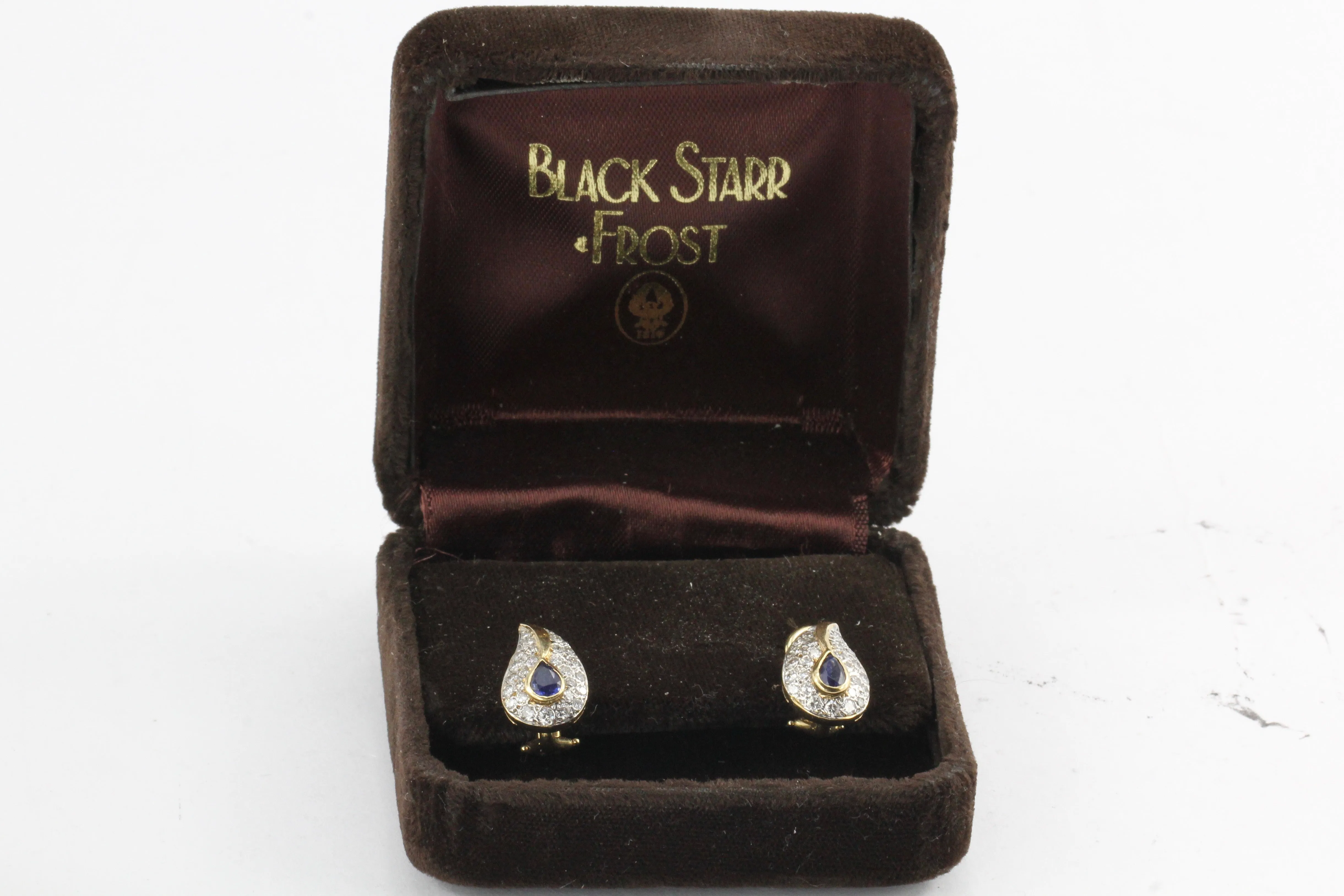 Vintage Black Starr & Frost 14K Sapphire Diamond Earrings  c.1970's