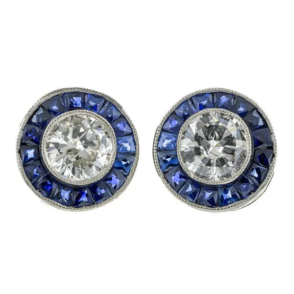 Vintage Diamond and Sapphire Target Earrings
