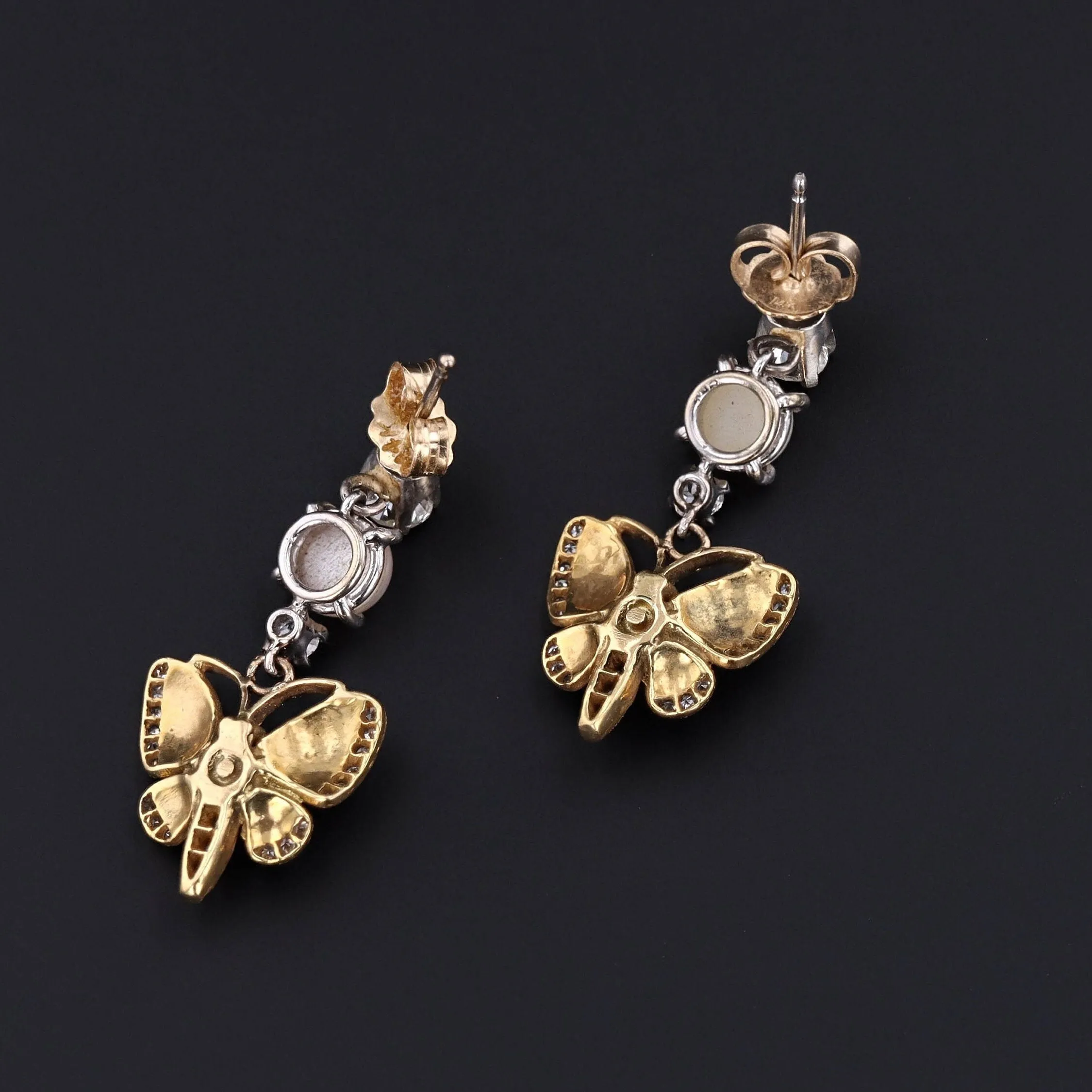 Vintage Enamel Diamond and Pearl Butterfly Earrings