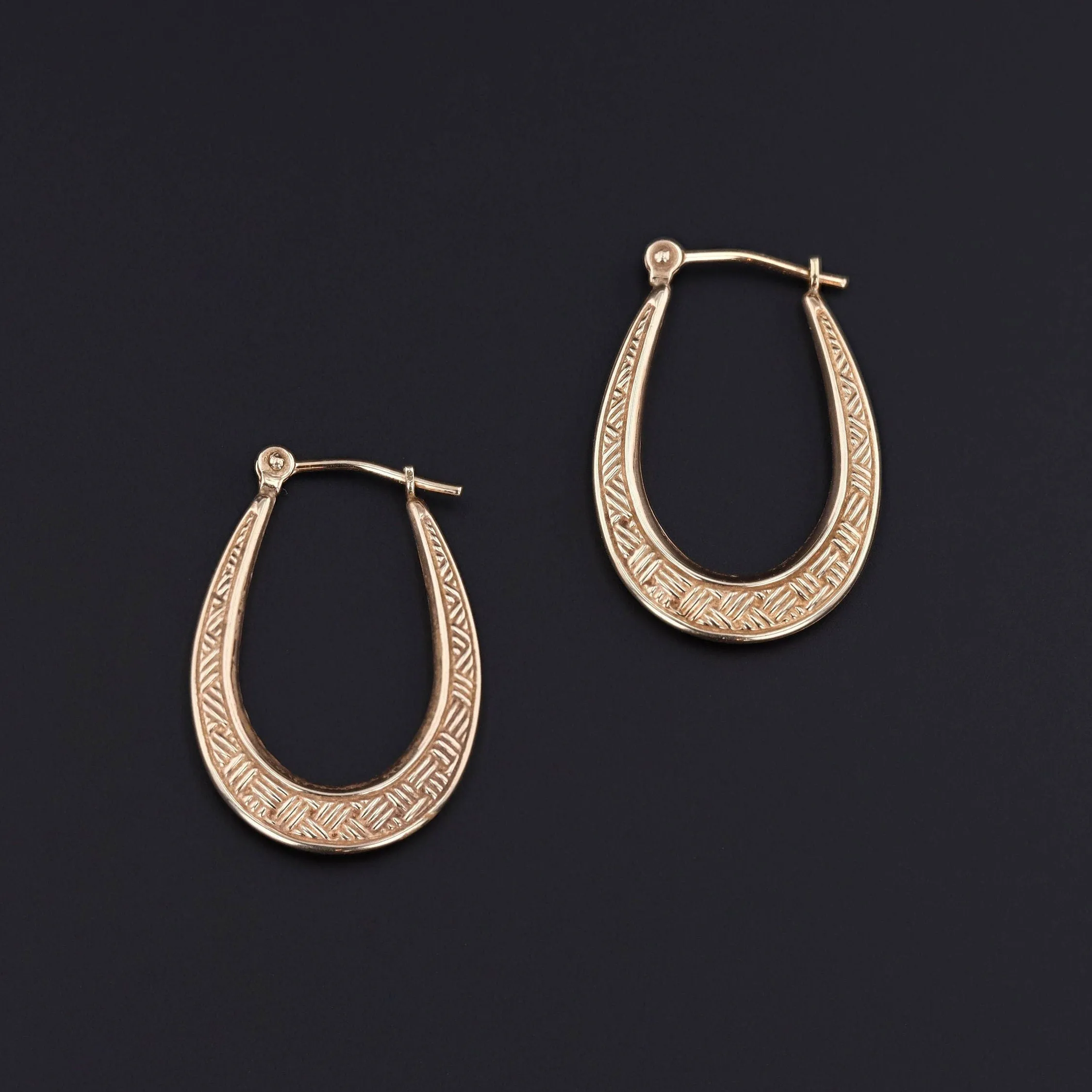Vintage Hoop Earrings of Textured 10k Gold