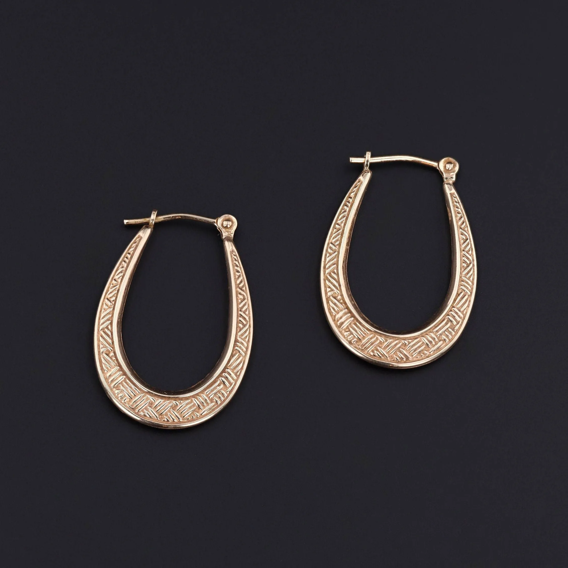 Vintage Hoop Earrings of Textured 10k Gold