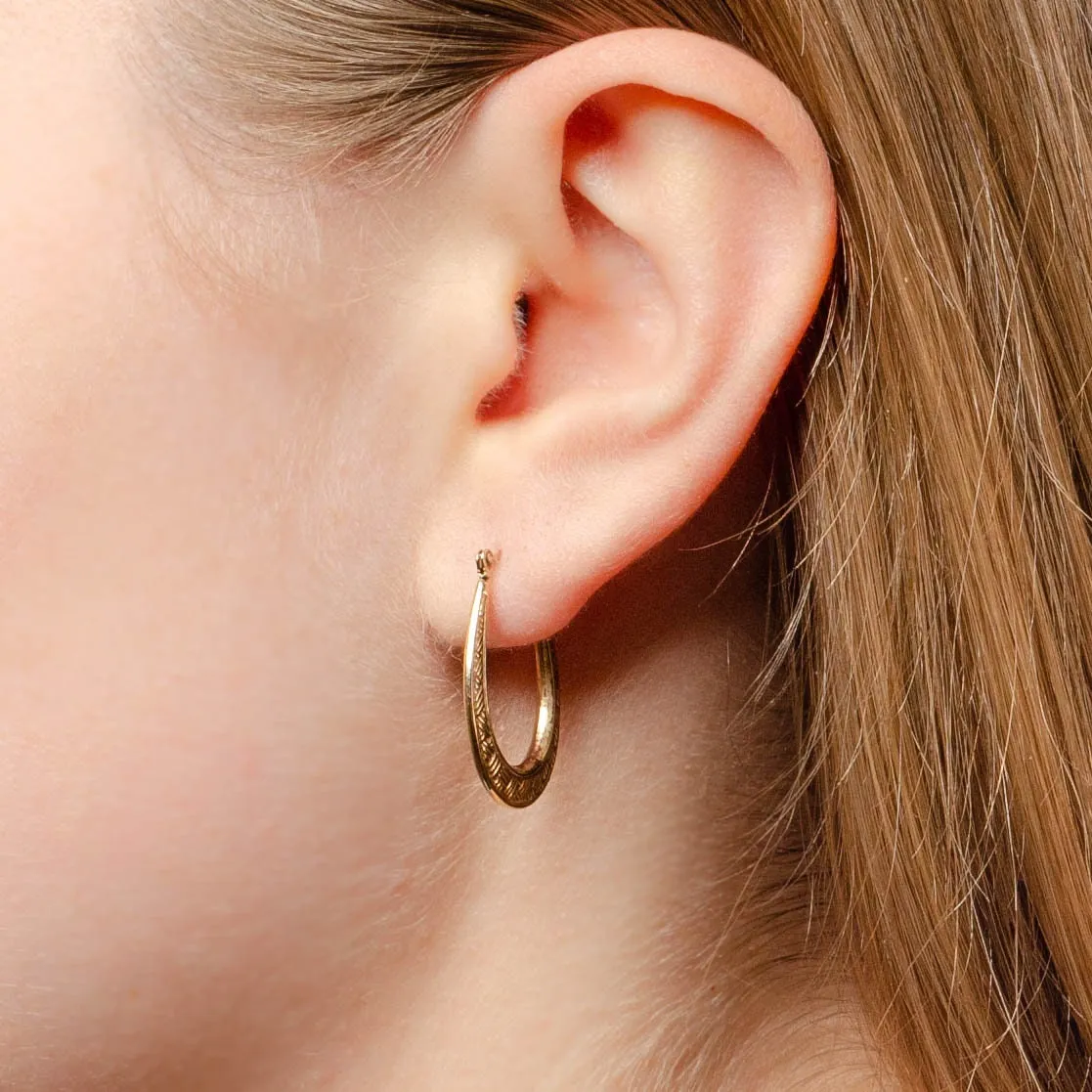 Vintage Hoop Earrings of Textured 10k Gold