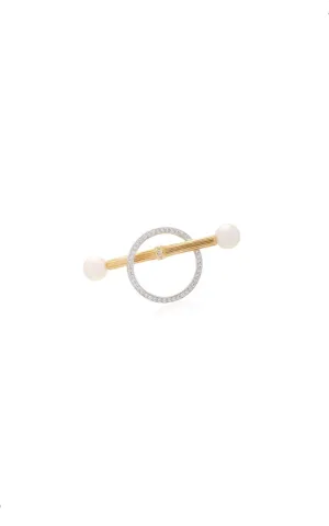 Vintage Inspired Diamond And Pearl 18k Solid White Gold Single Earring