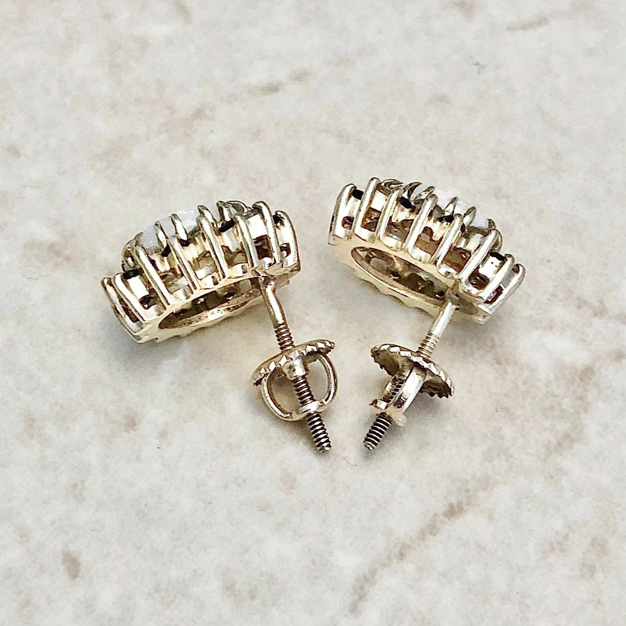 Vintage Opal, Sapphire & Diamond Halo Stud Earrings