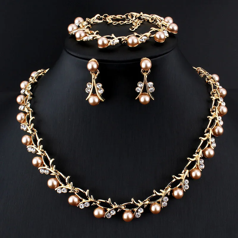 Vintage Pearl Bridal Jewelry Sets Necklace Earring for Women Party Gift Costume