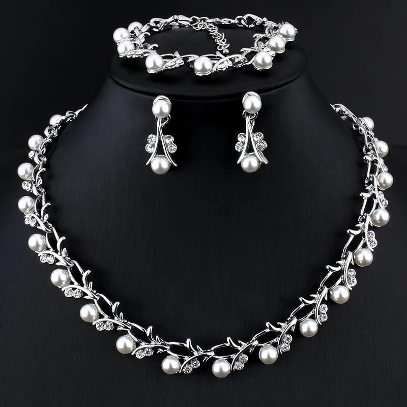 Vintage Pearl Bridal Jewelry Sets Necklace Earring for Women Party Gift Costume