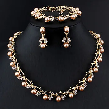 Vintage Pearl Bridal Jewelry Sets Necklace Earring for Women Party Gift Costume